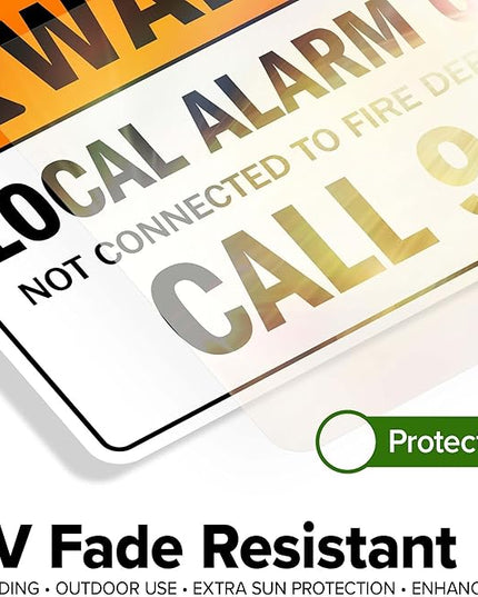 Warning Local Alarm Only Not Connected To Fire Department Call 911 Sign, 10x7 Inches, 4 Mil Vinyl Decal Stickers Weather Resistant, Made in USA by My Sign Center