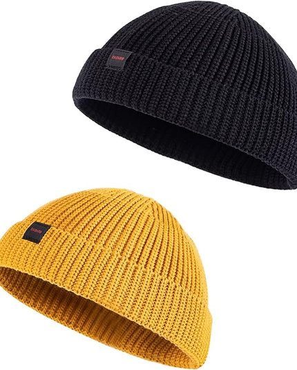 2 Pack Fisherman Beanie Hats for Men Women,Knit Trawler Skull Cap,Watch Cap,Spring Fall Winter Warm Short Hats