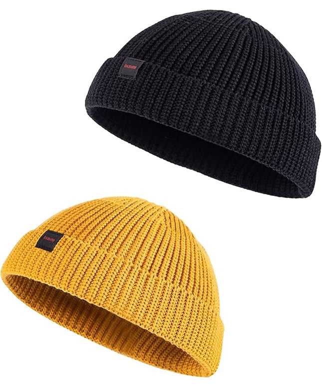2 Pack Fisherman Beanie Hats for Men Women,Knit Trawler Skull Cap,Watch Cap,Spring Fall Winter Warm Short Hats