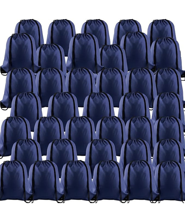 KUUQA 60Pcs Drawstring Backpack Bag Bulk Navy Blue Drawstring Bags String Bags Storage Bags Gym Backpack for Sport Gym Traveling