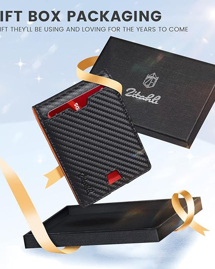 Zitahli Mens-Wallet-Slim-Leather-RFID Blocking Wallet for Men Minimalist Bifold Credit Card Holder with Gift Box