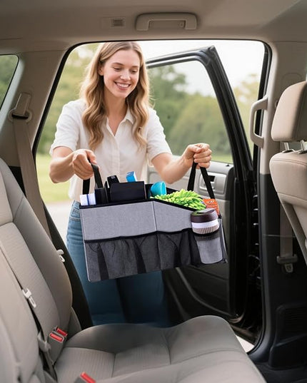 Smof Car Organizer- Car Seat Organizer for Front Seat Back Seat Between Seats, Foldable Car Storage Organizer for Kids Adults with Multi-Pockets-Car Organizers Backseat with Detachable Divider-Gray