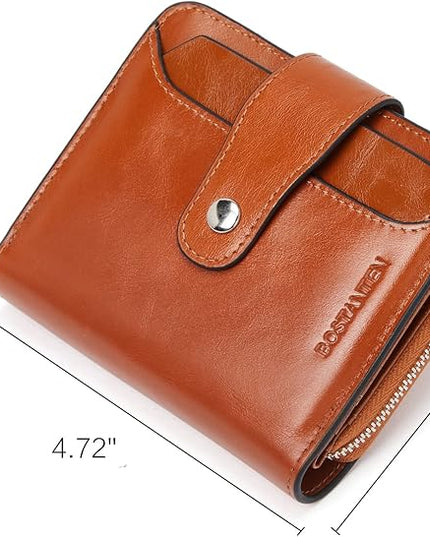 BOSTANTEN Leather Wallets for Women RFID Blocking Zipper Pocket Small Bifold Wallet Card Case Brown