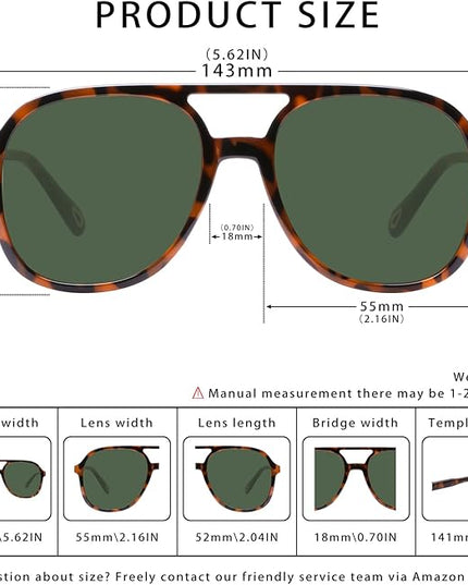 YDAOWKN Retro Square Aviator Sunglasses for Womens Mens Vintage 70s Double Bridge Sun Glasses