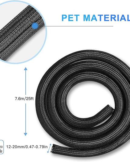 AGPTEK Cable Sleeve Cover, 25ft - 4/5 inch Desk Cord Organizer Cable Hider, Home Office Wire Management Computer TV Wire Loom Tubing, Pet Proof Cord Protector, from Cat Dog Chewing, Black