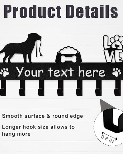 Personalized Dog Leash Holder for Wall - Dog Stuff Storage Organizer, Custom Name Key Holder Wall Mount, Metal Dog Leash Hooks for Wall Decorative, Key Rack Gift for Dog Lovers, Dog Room Decor