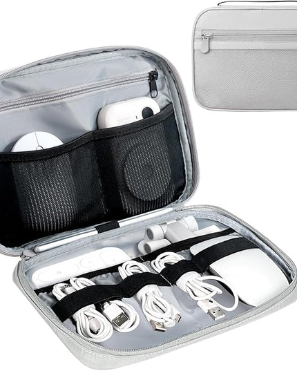 Electronics Organizer Bag, Portable Cable Organizer Case Travel Electronic Accessories Storage Case - Travel storage bag for Cables, Chargers, Phone, SD Cards - Grey
