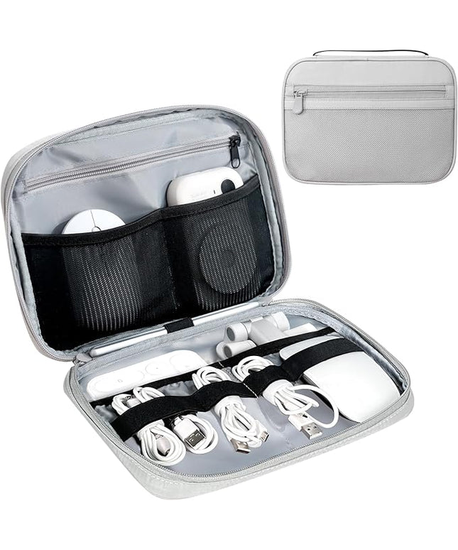 Electronics Organizer Bag, Portable Cable Organizer Case Travel Electronic Accessories Storage Case - Travel storage bag for Cables, Chargers, Phone, SD Cards - Grey