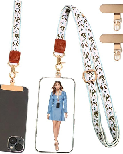 LEMEDE Phone Charm Lanyard, Gold Buckle Adjustable Crossbody and Wrist Strap with 2pcs 360-Degree Rotatable Phone Pad