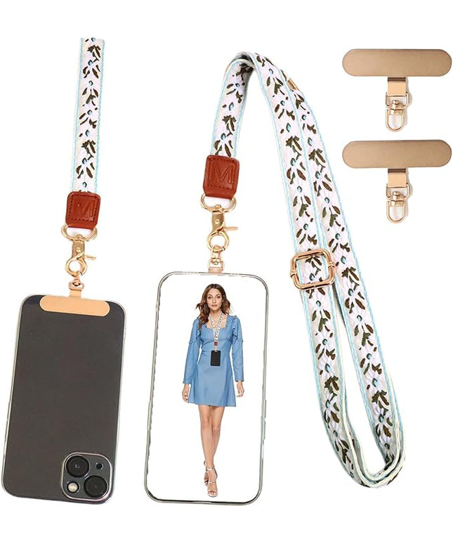 LEMEDE Phone Charm Lanyard, Gold Buckle Adjustable Crossbody and Wrist Strap with 2pcs 360-Degree Rotatable Phone Pad