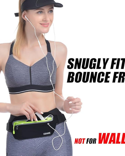 USHAKE Slim Running Belt, Ultra Light Bounce Free Waist Pouch Fitness Workout Belt Sport Waist Pack Exercise Waist Bag for Apple iPhone Samsung in Running Gym Marathon Cycling