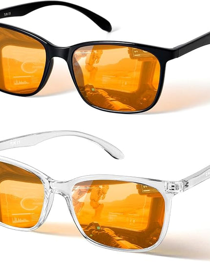 TIJN Blue Light Blocking Glasses for Men Women - Dual AR Coatings Amber Lens for Computer Gaming - Screen Fatigue & UV Protection - 2 Pack