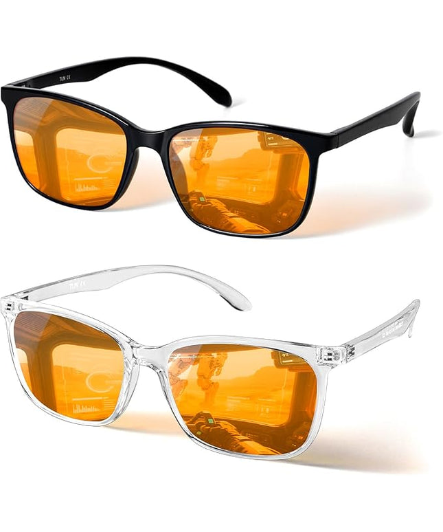 TIJN Blue Light Blocking Glasses for Men Women - Dual AR Coatings Amber Lens for Computer Gaming - Screen Fatigue & UV Protection - 2 Pack
