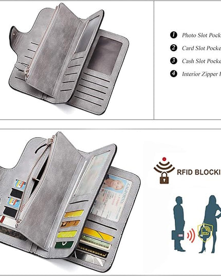 CLUCI Wallet For Women PU Leather RFID Blocking Womens Wallet Bifold Card Holder with ID Window Gifts for Women Birthday | RFID Blocking, Designer, Trifold, Card Holder, ID Window