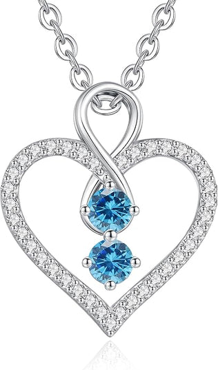 LOUISA SECRET Infinity Double Birthstone Necklace, 925 Sterling Silver Tiny Pendant Heart Necklace for Women Wife Her, Best Jewelry Gift Heart Jewelry Meaningful Gift for Valentine's Day, Christmas, Birthday Anniversary