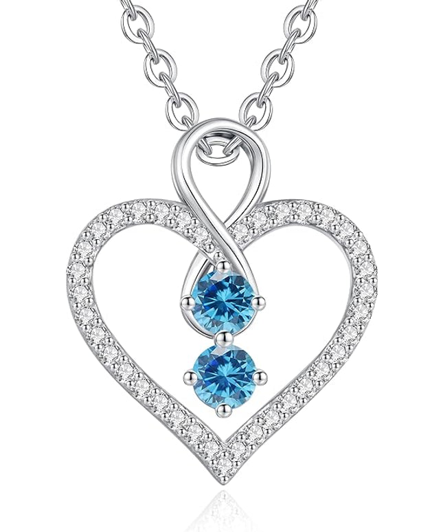LOUISA SECRET Infinity Double Birthstone Necklace, 925 Sterling Silver Tiny Pendant Heart Necklace for Women Wife Her, Best Jewelry Gift Heart Jewelry Meaningful Gift for Valentine's Day, Christmas, Birthday Anniversary