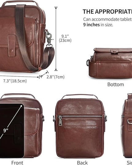 Augus Leather Small Messenger Bag For Men Crossbody Handbag Shoulder Sling Travel Bags for Men Purse Daypack Magnetic Buckle