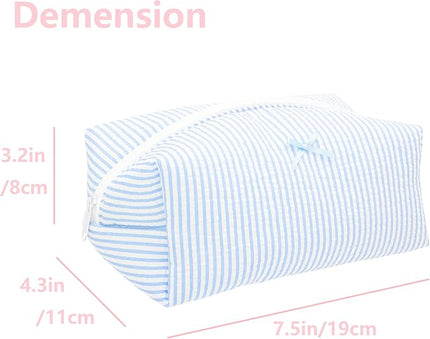 PAZIMIIK 6PCS Cozy Makeup Bag SET Travel Cosmetic Bag for Women Soft Toiletry Bag Aesthetic Makeup Organizer Portable Large Zipper Pouch for Skincare Beauty Accessories Brushes Stripe Blue