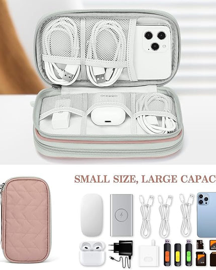 FYY Electronic Organizer, Travel Cable Organizer Bag Pouch Electronic Accessories Carry Case Portable Waterproof Double Layers All-in-One Storage Bag for Cable, Cord, Charger, Phone, Pink Pattern