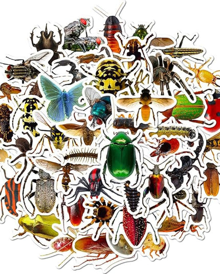 Realistic Insect Vinyl Stickers, 50 PCS Waterproof Lifelike Bug Decals for Laptops, Scrapbooking, Journals, Notebooks, Water Bottles, Suitcases, Phones & DIY Decor