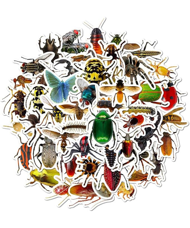 Realistic Insect Vinyl Stickers, 50 PCS Waterproof Lifelike Bug Decals for Laptops, Scrapbooking, Journals, Notebooks, Water Bottles, Suitcases, Phones & DIY Decor