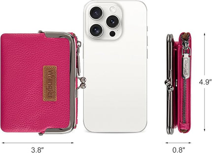 Montana West Wrangler Women's Wallet RFID Blocking Wallets Small Bifold Credit Card Holder with Kiss Clasp Hot Pink