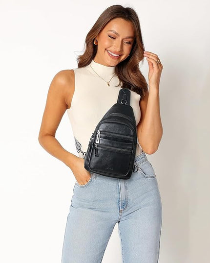 Sling Bag for Women Cross Body Bags Fanny Packs Shoulder Bag Sling Backpack Vegan Leather Trendy Travel Purses Black