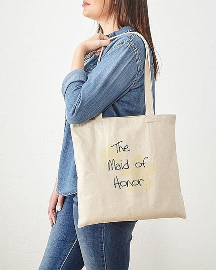 CafePress Yellow Flowers Maid of Honor Tote Bag Reusable Natural Beige Canvas Shopping Bag