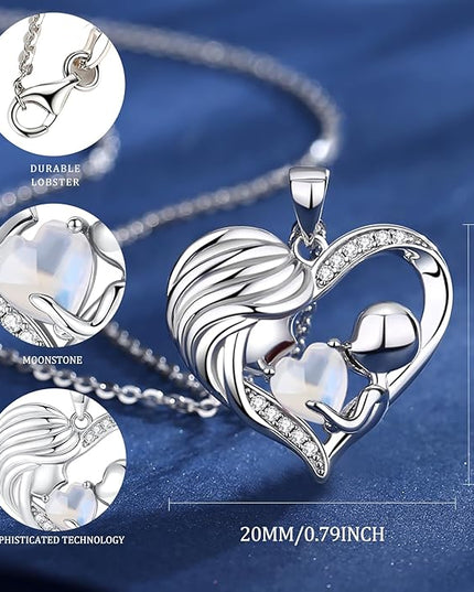 FANCIME Mom Birthstone Necklace Mother and Child Love Heart Necklace I Love You Mom Gifts Mothers Day Birthstone Jewelry Gifts for Grandmother Women Wife, 16"+2" Inches