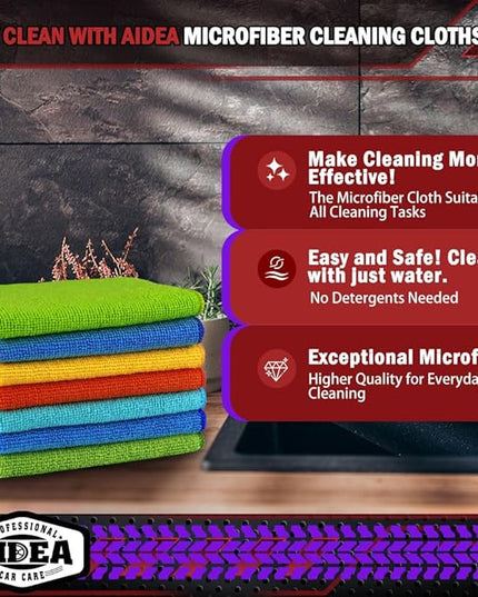 AIDEA Microfiber Cleaning Cloth, 150PK, Microfiber Towels for Cars, Premium All Purpose Car Cloth, Lint Free Rags, Absorbent Towels for SUVs, House, Kitchen, Window, 12"×12"