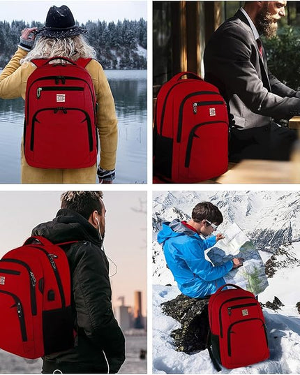 Laptop Backpack,Business Travel Anti Theft Slim Durable Laptops Backpack with USB Charging Port,Water Resistant College Computer Bag for Women & Men Fits 15.6 Inch Laptop and Notebook-Red