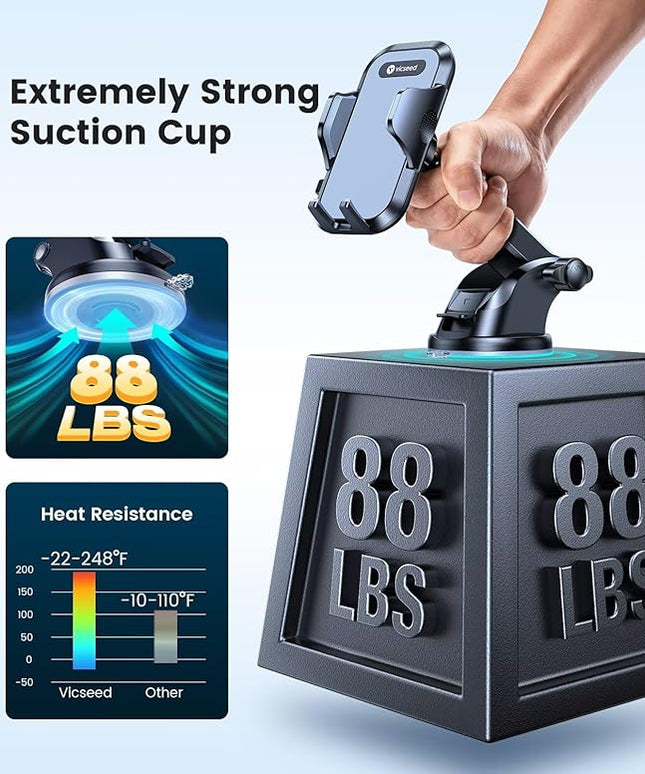 VICSEED [No.1 Powerful Suction] [Rally Racing-Grade Stability] Phone Holders for Your Car 2026 Upgraded Car Phone Holder Mount Truck Stand for Dashboard Windshield Vent for iPhone Samsung All Phones