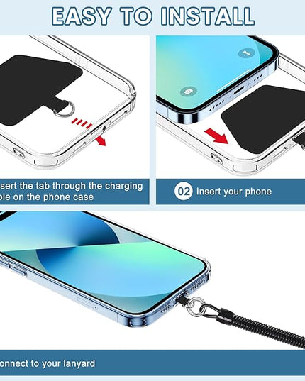 takyu Phone Tether, 2PCS Phone Leash Anti-theft Phone Strap with 4*Patch and 1*Carabiner for Outdoor Hiking Climbing Fit for iPhone Samsung Most Smartphones (Black+Black)