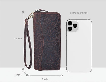 Oak Leathers Leather Wallet for Women - RFID Womens Wallet Clutch with 8 Credit Card Holder, Coin Pocket Vintage Brown Embossed