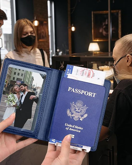 Herain Black & Dark Blue Passport Holder for Travel, Passport Cover Wallet Case 2 Pack Women Men Family Cruise Ship Essentials, Passports Book Holders Travel Vacation Must Haves