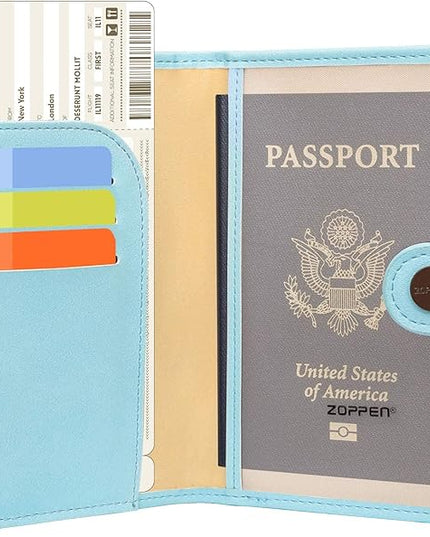 ZOPPEN Passport Holder Women, Passport Cover Travel Wallet Rfid Blocking Passport Wallet Cover Case Travel Essentials Document Organizer, Paradise Blue