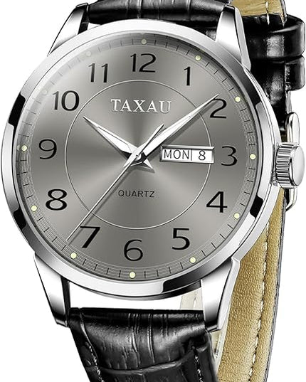 Mens Leather Watch Large Face Classic Quartz Mens Analog Watches Luxury Dress Watches for Men Waterproof Men's Wrist Watch Easy Read with Date Number Dial Relojes para Hombre