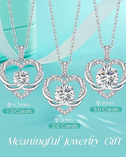 OOBEE Moissanite Heart Necklace for Women 925 Sterling Silver Fine Jewelry, Ideal Birthday Anniversary Christmas Gift for Women Wife Mom Girlfriend