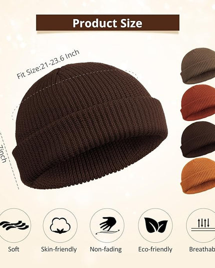 SATINIOR 4 Pieces Trawler Beanie Watch Hat Roll up Edge Skullcap Fisherman Beanie Unisex