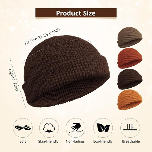 SATINIOR 4 Pieces Trawler Beanie Watch Hat Roll up Edge Skullcap Fisherman Beanie Unisex