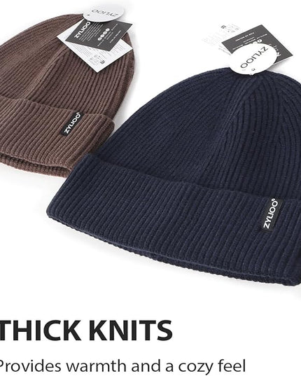 Zylioo Oversize Beanie Hats, XXL Big Size Ribbed Knit Cuffed Winter Hat for Cold Weather, Warm Skull Watch Cap