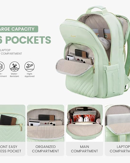 LOVEVOOK Laptop Backpack for Women 15.6 inch,Cute Womens Travel Backpack Purse,Professional Laptop Computer Bag,Waterproof Work Business College Teacher Bags Carry on Backpack with USB Port,Cyan Green