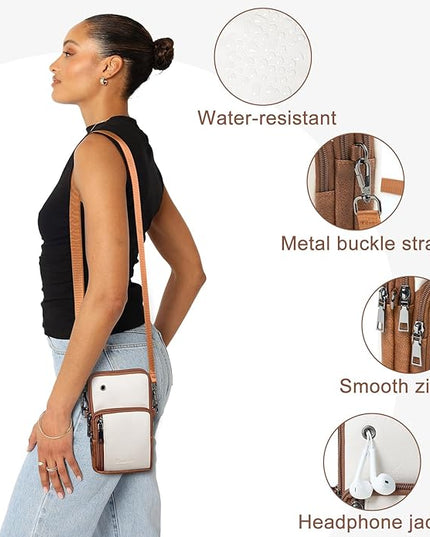 Bluome Small Crossbody Phone Purse for Women –PU Leather Crossbody Handbag Wallets Shoulder Travel Bag with Headphone Jack