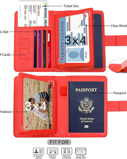 Melsbrinna RFID Passport Holder for Travel, Unisex Adults, Red, PU Leather, RFID Blocking, Passport Cover