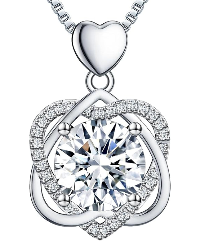 InfinityLove Heart Necklaces for Women, 5-3 Carats Moissanite, Sterling Silver Pendant Jewelry, Anniversary Birthday Gifts for Wife, Girlfriend, Daughter, Mom