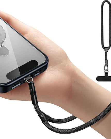 Dadanism Phone Wrist Strap, Universal Adjustable Hand Wrist Strap Lanyard for iPhone 16 and Most Smartphones, Multifunctional Patch Lanyard with Phone Tether Tab for Women and Men, Black