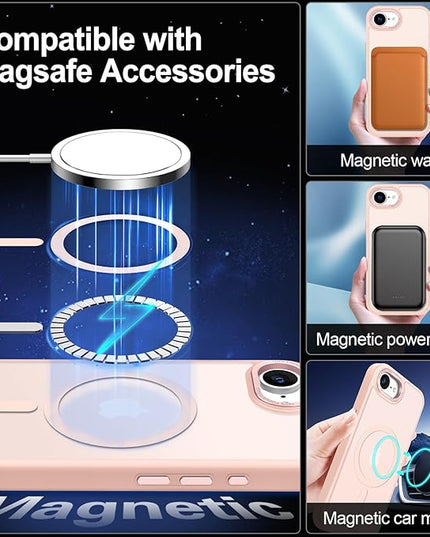 Hython Case for iPhone 16e Case Magnetic Translucent Matte Phone Cases 6.1" [Compatible with MagSafe] Thin Slim Fit Shockproof Bumper Hard Protective Cover for Women Men Girls, Frosted Pink
