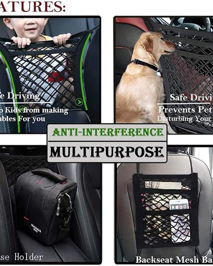 DYKESON Pet Barrier Dog Car Net Barrier with Auto Safety Mesh Organizer Baby Stretchable Storage Bag Universal for Cars, SUVs -Easy Install,Safer to Drive with Pets and Children, 3 Layer M