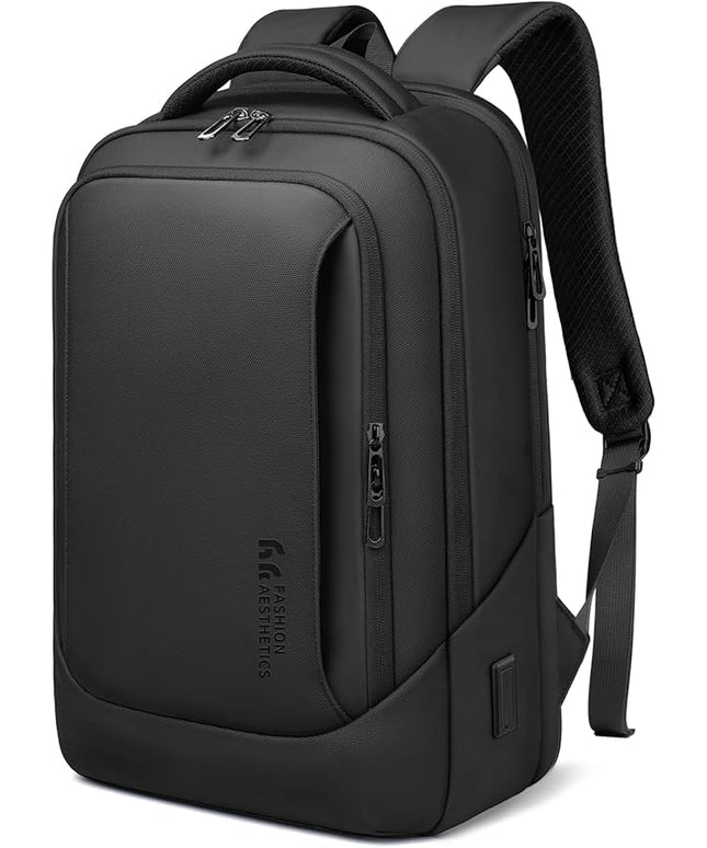 hk Laptop Backpack for Men with USB Charging Port Water-Resistant for 17.3 Inch Computer Bag Durable High-Tech Daypack Casual Backpack for Business Work College Weekender Travel- Black