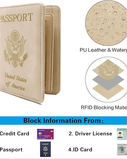 Melsbrinna Rfid Passport Holder for Travel women/Men, Cute Passport Wallet Rfid Blocking Card Slots, Rfid Passport Cover/CaseTravel Wallet, Passport Book Holder (1, Beige)
